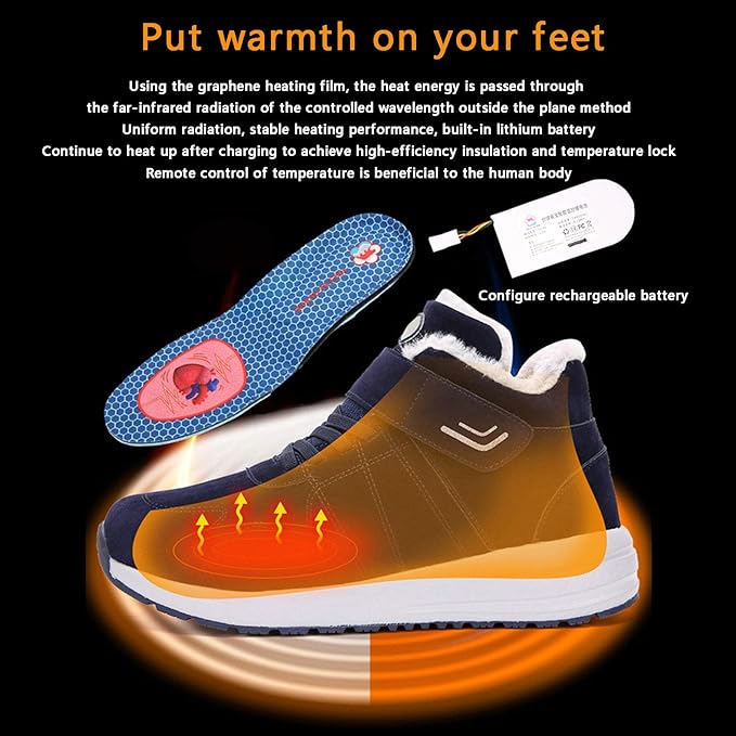 Electric Heated Shoes Comfortable Foot Warmer Shoes Charging Electric Heating Shoes with 3 Temperature Settings and Remote Control for Feet Cold Relief WinterBlackMale 44
