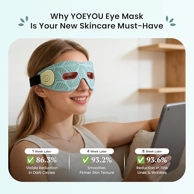 Red Light Therapy Eye Mask – Under Eye Massager for Dark Circles Eye Bags Wrinkles Crow’s Feet &amp Fine Lines Eye Rejuvenation for Men &amp Women