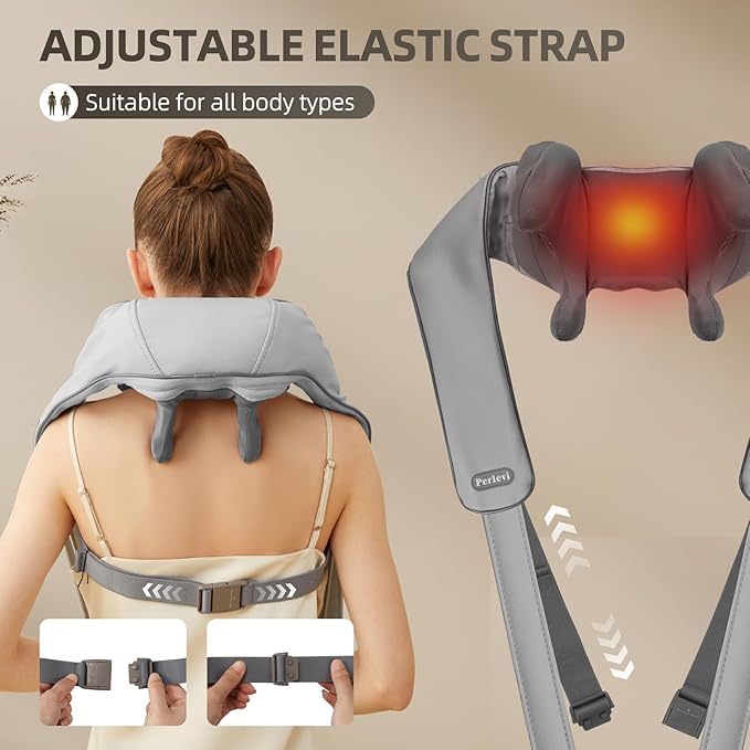 Neck and Shoulder Massager with Heat Cordless Shiatsu Shoulder Massager for Pain Relief Deep Tissue Rechargeable 6D Kneading Massage for Neck and Shoulde Pain Gifts for Mom&ampDad (Grey)