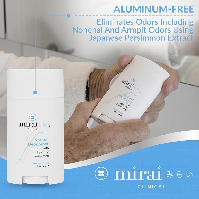 Mirai Clinical - All Natural Deodorant for Women and Men - w/Japanese Persimmon Extract - Full-Body Use - Aluminum Fragrance Paraben Free - Vegan - Helps to Eliminate Nonenal® Odor - Unscented-75g