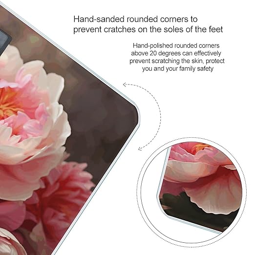 Peony Flowers Blossom Bathroom Scale Large LCD Backlight Display Digital Scale Rounded Corners Body Scales Automatic Power On/Off Bathroom Scales for Home Bedrooms
