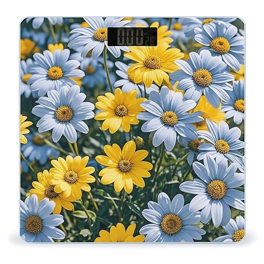 Blue and Yellow Flowers Smart Scale for Body Weight Accurate Bathroom Scale with LED Display Digital Weight Scales Weighing Machine High Precision Scales for Bath Home