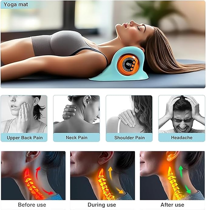2026 New Neck Massager for Pain Relief and Muscle Relaxation Portable Neck and Shoulder Relaxer Electric Pillows with Heat 26° Angle Cervical Traction Device at Home &amp Office