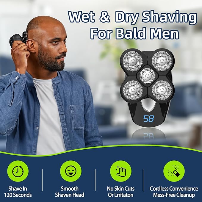 Head Shavers for Bald Men Rotary Waterproof Cordless Bald Electric Shavers Dry Wet Shaving for Men (Black)