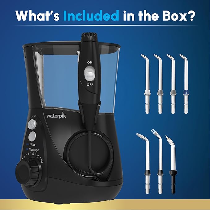 Waterpik Aquarius Water Flosser For Teeth Cleaning Gums Braces Dental Care Electric Power With 10 Settings 7 Tips For Multiple Users And Needs ADA Accepted Black WP-662 Packaging May Vary
