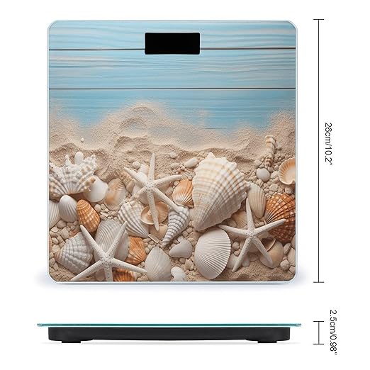 Digital Bathroom Scale for Body Weight Scale with Bright LCD Display High Accuracy Step-On Technology Auto On/Off Sea Shells and Starfish Digital Scales 400 Lbs /180kg