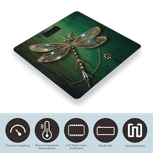 Jewel DragonflyScale for Body Weight with LCD High Precision Weighing Scales Fashion Sturdy Tempered Glass Weight Scales Easy-to-Read Digital Bathroom Scale for Daily 400lb