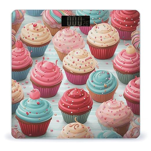 Colorful Sweet Lollipop Cupcake Donut Bathroom Scale Large LCD Backlight Display Digital Scale Rounded Corners Body Scales Automatic Power On/Off Bathroom Scales for Home Bedrooms