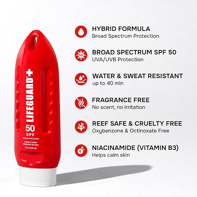 Lifeguard SPF 50 Sunscreen Lotion - Daily Broad Spectrum Face and Body Sunscreen No White Cast Hydrating Finish For All Skin Types Water Resistant Reef Safe - 8 fl. oz.