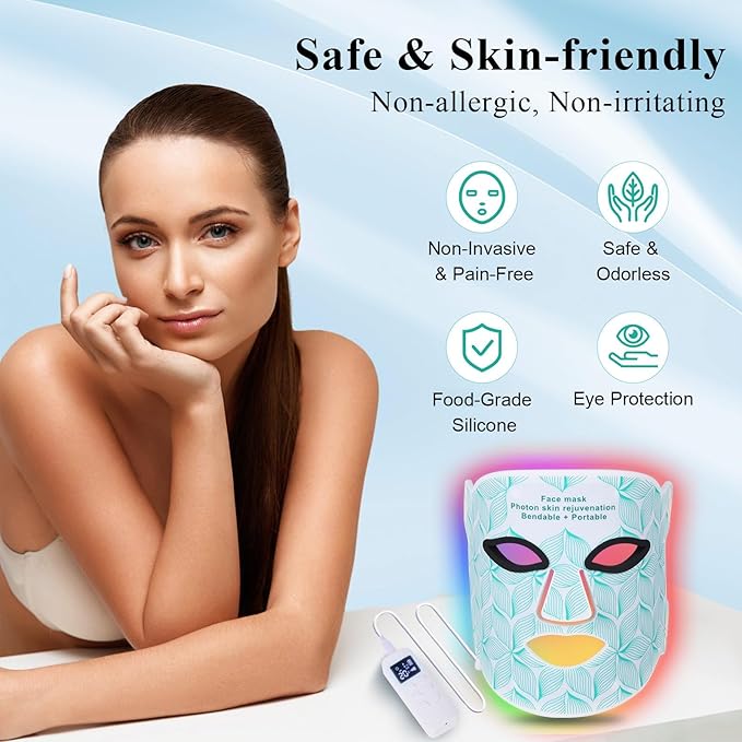 Red Light Therapy for Face 8 Colors LED Face Mask Light Therapy with 850NM Near-infrared 3000 mAh Rechargeable Red Light Therapy Mask Skin Care Device at Home and Travel for Anti-Aging