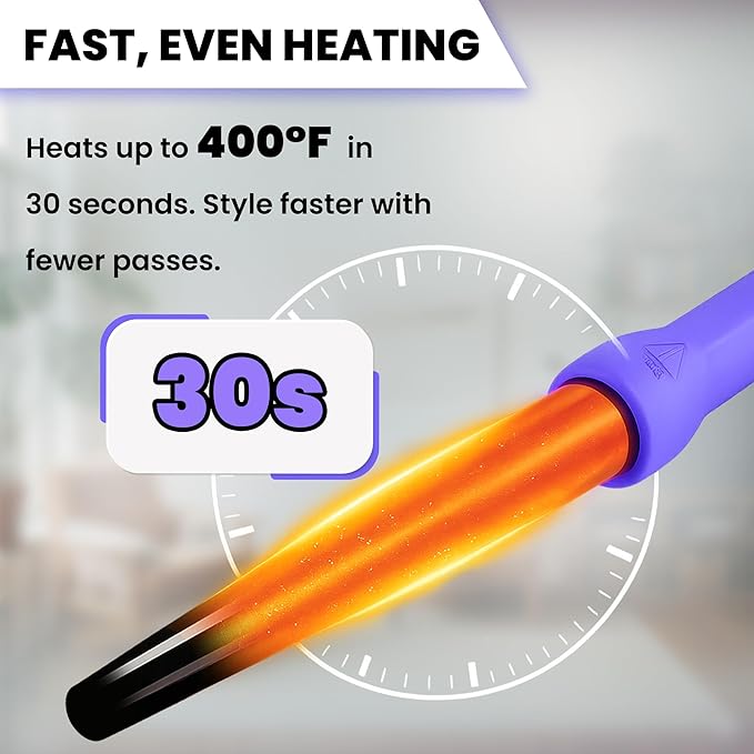 Herstyler Grande Ceramic Tapered Curling Wand - 1 inch Dual Voltage with Negative Ions for Long and Short Hair (Purple)
