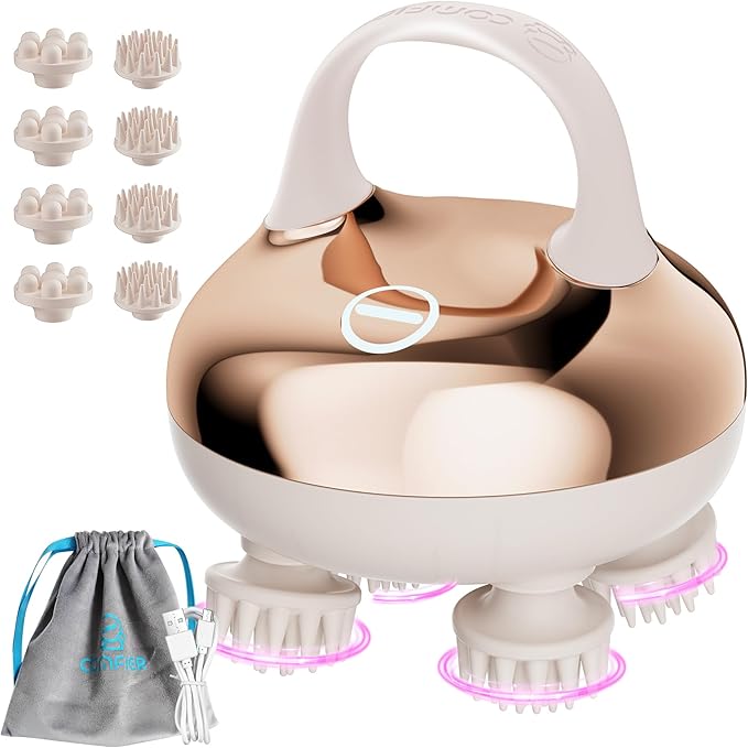 COMFIER Cordless Scalp Massager with 3 kneading ModesWaterproof Head Massage with 8 Claws for Deep CleansingBody Cat Head ScratcherGift for WomenGold