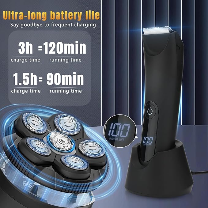 Head Shavers for Bald Men Body Hair Trimmer for Men Manscape Groin and Ball Trimmer2 in1 Body and Head Shaver Grooming KitIPX7 (A B)