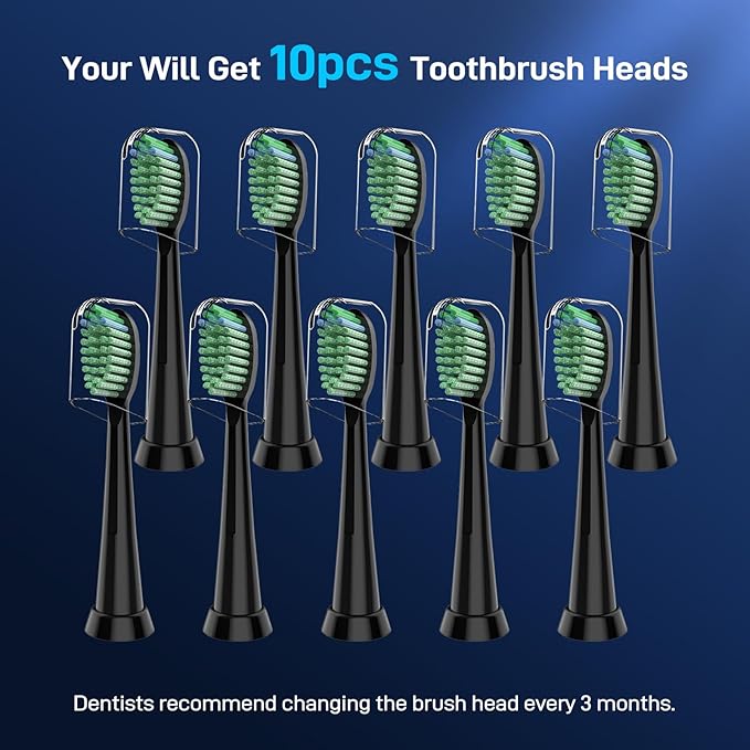 Toothbrush Replacement Heads Compatible with TAO Clean Sonic Electric Toothbrush - Daily Care Whitening Brush Heads Compatible with Taoclean Black