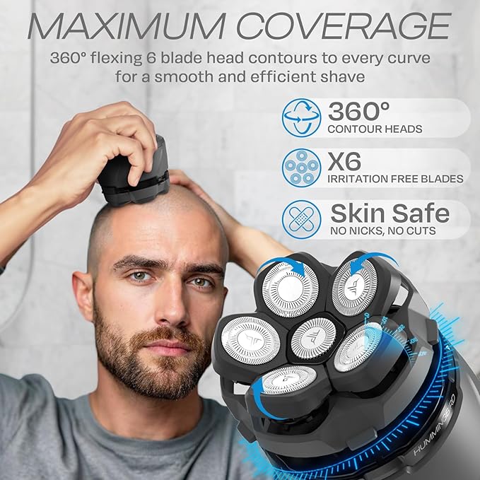 HUMMINGBIRD MK3 Stealth Electric Head Shaver - 6 Blade Electric Razors for Men Cordless USB-C Rechargeable Waterproof Head Shaver with Two Additional Magnetic Replacement Blades