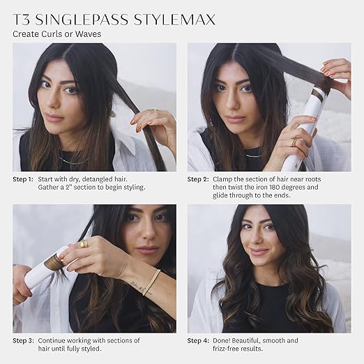 T3 SinglePass StyleMax Professional 1 Ceramic Flat Iron with Custom Heat Automation 9 Heat Settings Longer Ceramic Plates for Straightening Waving Curling &amp Styling