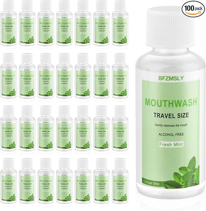 100 Pc Travel Size Mouthwash 1.2oz/35ml Mini Mouthwash Alcohol-Free Portable Oral Rinse for Travel Hotels On-The-Go (Mint)