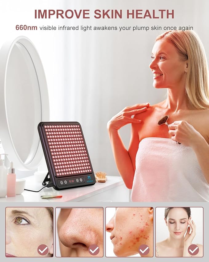 Red Light Therapy Panel 225 Dual-Chip LEDs with 660nm Red &amp 850nm Near Infrared Light for Face Skin Sleep Body Relaxation Portable Therapy Panel with Stand &amp Timer