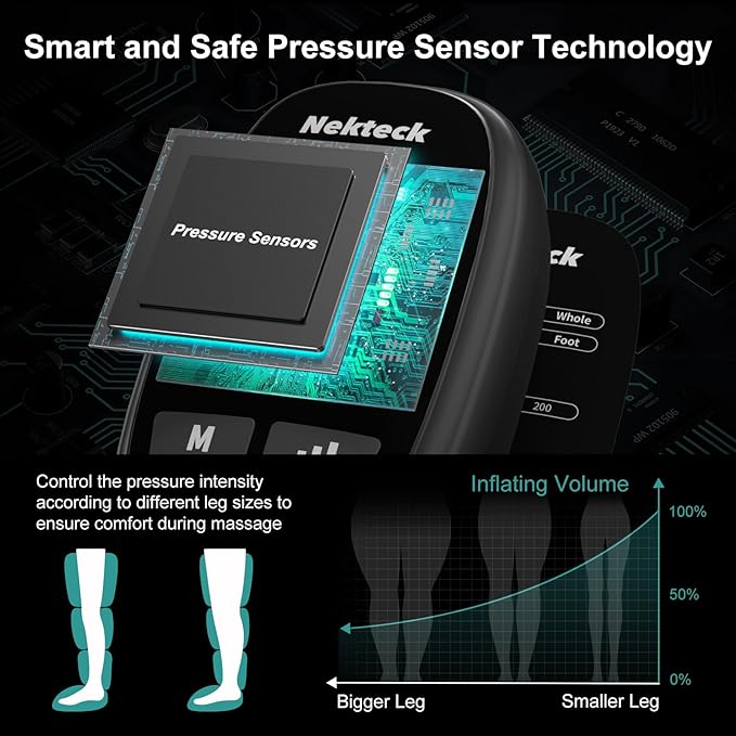 Nekteck Full Leg Compression Massager for Pain and Circulation Portable Compression Boots for Athletes with 6 Modes &amp 4 Intensities Gifts for Mom Dad Men Women (Single Unit)-Small
