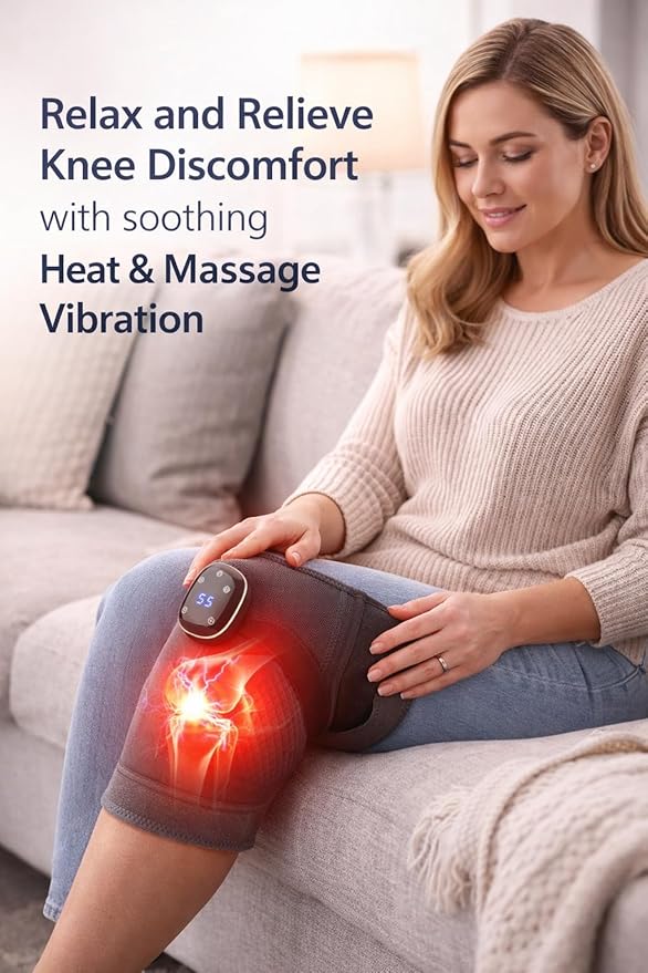 Paradise Bliss Knee Massager – Adjustable Vibration + Heat &amp Compression Therapy for Knee Pain Relief Improved Circulation &amp Recovery – Rechargeable Portable Support Wrap Pair (Set of 2)