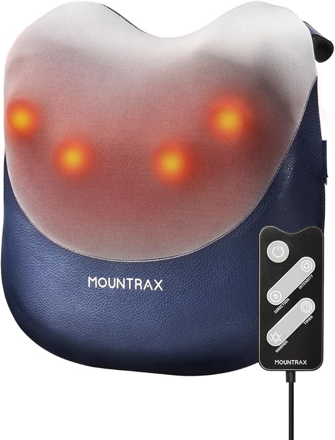 MOUNTRAX Shiatsu Back Massager with Heat Gifts for Women Men Back Massager for Pain Relief Deep Tissue 3D Kneading Massage Pillow for Back