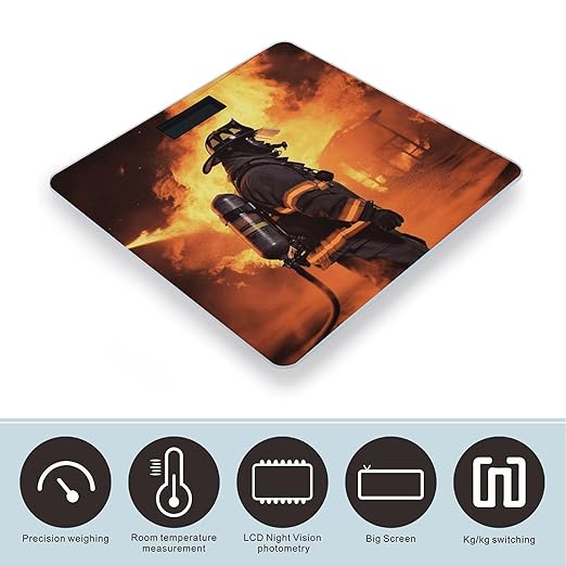 Firefighter Fireman Flame Scale for Body Weight High Precision Digital Weight Scales with LCD Display Anti-Slip Sturdy Slim Tempered Glass Bathroom Scale for Home Use