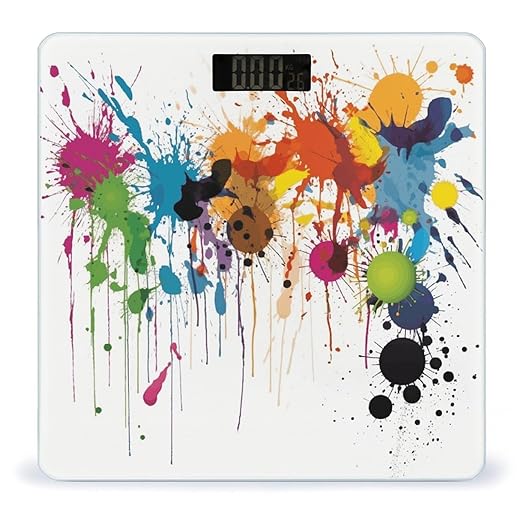 Abstract Paint Splashes Bathroom Scale for Body Weight LCD Display Digital Bathroom Scale Tempered Glass Bathroom Weight Scales Fashion Smart Scales for Home Bedroom 400 Lb