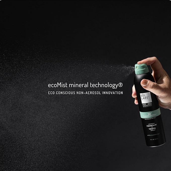 SOL LABS Mineral Sunscreen Spray SPF 50 - Lightweight Sheer Mist Zero White Cast - Reef Safe Water Resistant 80 Min - Non-Aerosol Face &amp Body Protection - Korean Formulation - 6 oz