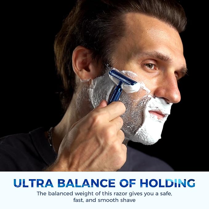 Double Edge Safety Razor with Razor Stand with 100 Counts Safety Razor Blades for Shaving and Razor Blade Bank