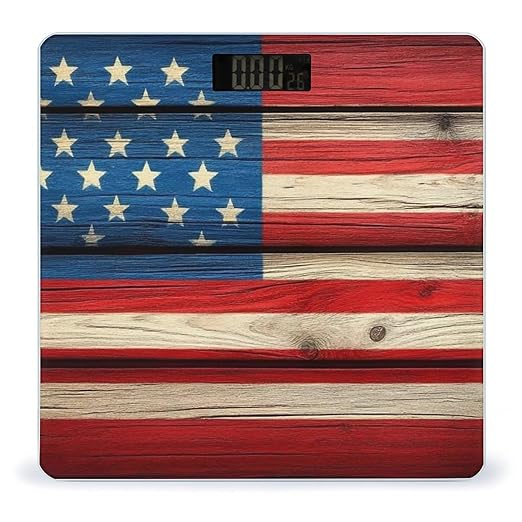 Automatic Switch Digital Bathroom Weighing Scale Smart Scale for Body Weight Vintage Wooden American Flag