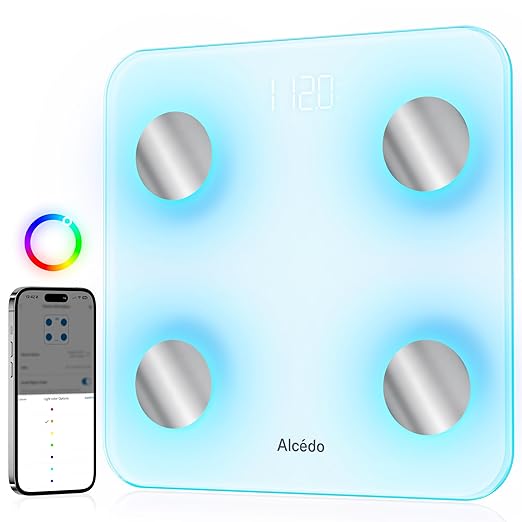 Alcedo Smart Body Fat Scale Digital Scale with BMI Fat Percentage Muscle Mass Color-Changing with Weight Variation 400 lb Bluetooth