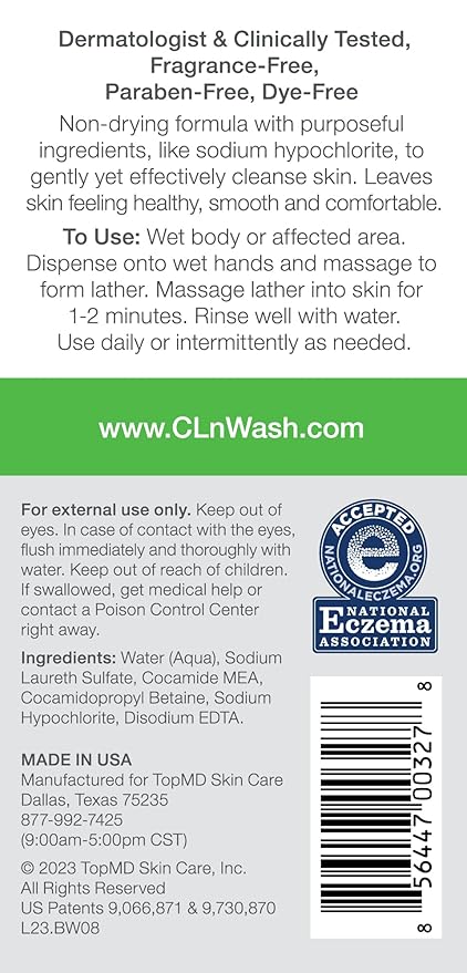 CLn® BodyWash –Non-Drying Body Wash For Compromised Skin Prone to Eczema Dermatitis Rash &amp Hidradenitis Suppurativa Fragrance-Free &amp Paraben-Free 8 fl oz. (Pack of 2)