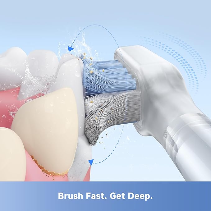Mova Fresh SweepDrive Electric Toothbrush Rechargeable Electric Power Toothbrush for Adults Intuitive Pressure Sensing 3-in-1 Replacement Brush Head with Holder 30 Days of Battery Life White