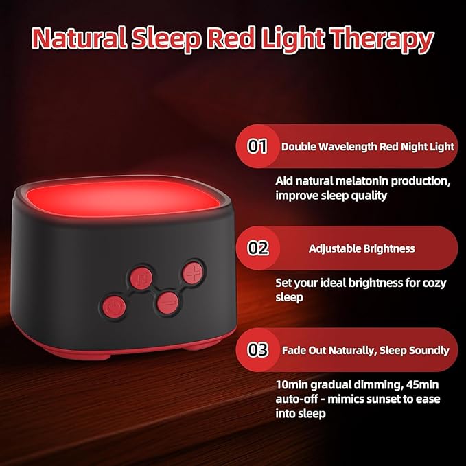 2-in-1 Red Light for Sleep with White Noise Red Light Relaxation Lamp Ideal for Bedroom Meditation Naps Yoga and Travel