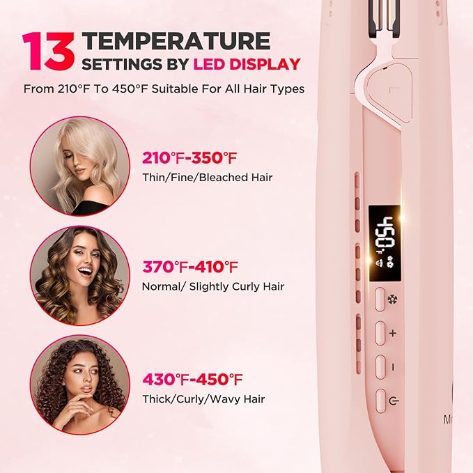 MiroPure 360° Airflow Styler Curling Iron Titanium Flat Iron Hair Straightener and Curler 2 in 1 Professional Curing Wand with Ionic Aroma Cool Air 13 Adjustable Temps Dual Voltage for Long Hair