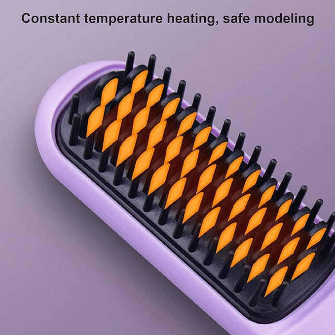 Hair Straightener Brush Portable Cordless Straight Hair Comb Travel Size Non Static Rechargeable Comb for Home Travel