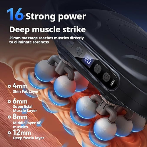 16-Head Massage Gun Set Deep Tissue Percussion Muscle Massager with 20 Speeds &amp 9 Modes Quiet Massage Gun for Back Neck Shoulders Legs Foot Full Body Pain Relief &amp Relaxation