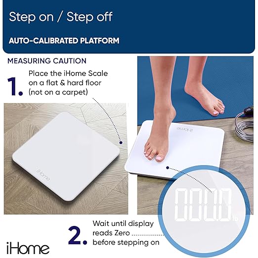 iHome Digital Scale Bathroom Scale Batteries Included Scale Body Weight Weight Scale Digital Scale Bathroom Scales for Weight Digital Scales for Body Weight (White)