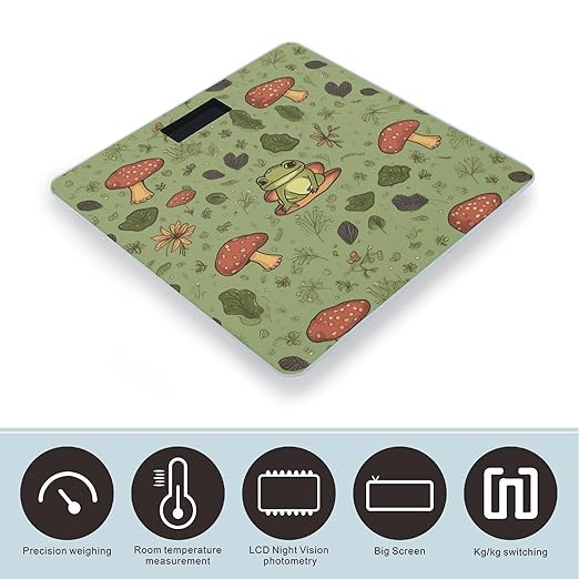 Frogs and Mushrooms Digital Bathroom Scale for Body Weight Weighing Scale with Backlit LCD Display High Precision Measurements &amp Measures Weight Up to 180kg