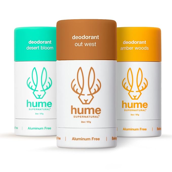 Hume Supernatural Roll On Aluminum Free Deodorant for Women &amp Men - Safe for Sensitive Skin - Probiotic and Plant-Based - Long-Lasting Moisture Absorbing (Desert Bloom Out West &amp Amber Woods)