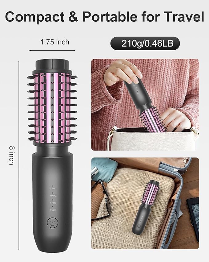 Cordless Hair Curler Bestauty 1.5 Cordless Curling Iron Rechargeable 2 in 1 Travel Hair Curler &amp Hair Straightener Brush 4 Adjustable Temperature 300°F-410°F for Curl/Smooth/Fluffy/Flip-Out Bl