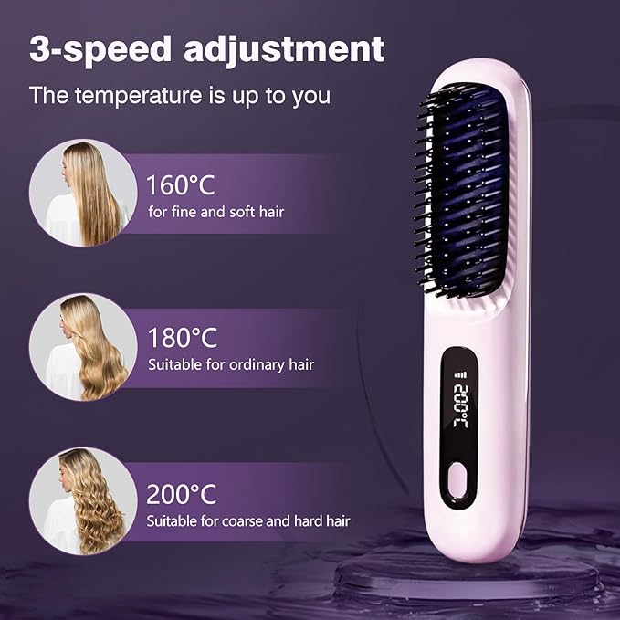 Portable Straightener Brush 2025 New Straight and Curly Dual-Purpose Curling Rod Mini Dual Purpose Curling Iron for Women (Purple)