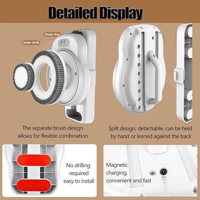 Shower Back Cleaner Wall-Mounted Electric Back Massager 20cm Wide Brush Head 360° Rotation Exfoliation &amp Massage