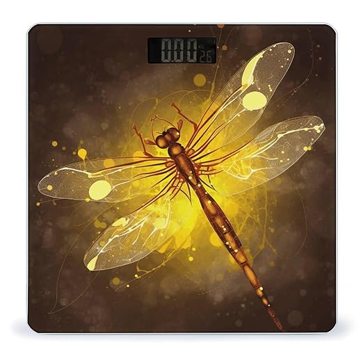 Abstract Yellow Dragonfly Bathroom Scale Weight Scale for Body WeightHighly Accurate Digital Weighing Machine Clear LED Display Digital Bathroom Body Scale 400lb/182kg