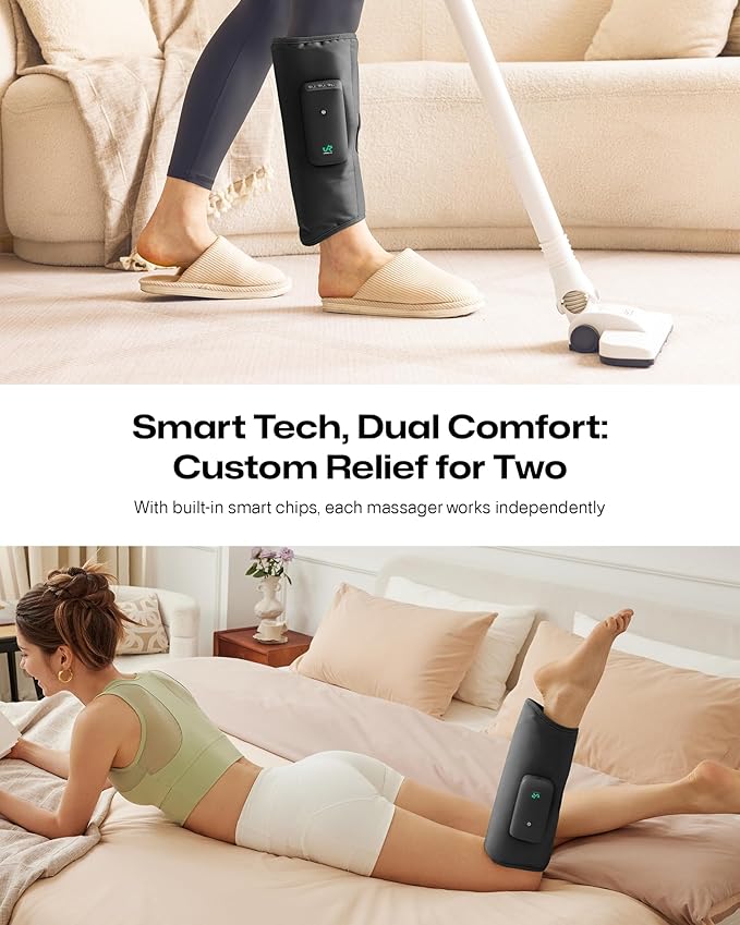 UREVO Smart Calf Massager with AI Massage Adaptation Air Compression – Cordless Leg Massager for Circulation Relaxation &amp Leg Sculpting – 3 Modes &amp 3 Intensities Adjustable Heat Long Batte