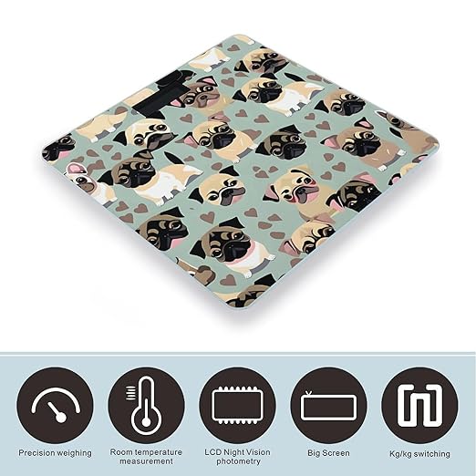 Cute Chihuahua Pug Pattern Scale for Body Weight Sturdy Tempered Glass Weighing Scales with LCD Display Accurate Digital Bathroom Scale Convenient Body Fat Smart Scales Easy Read