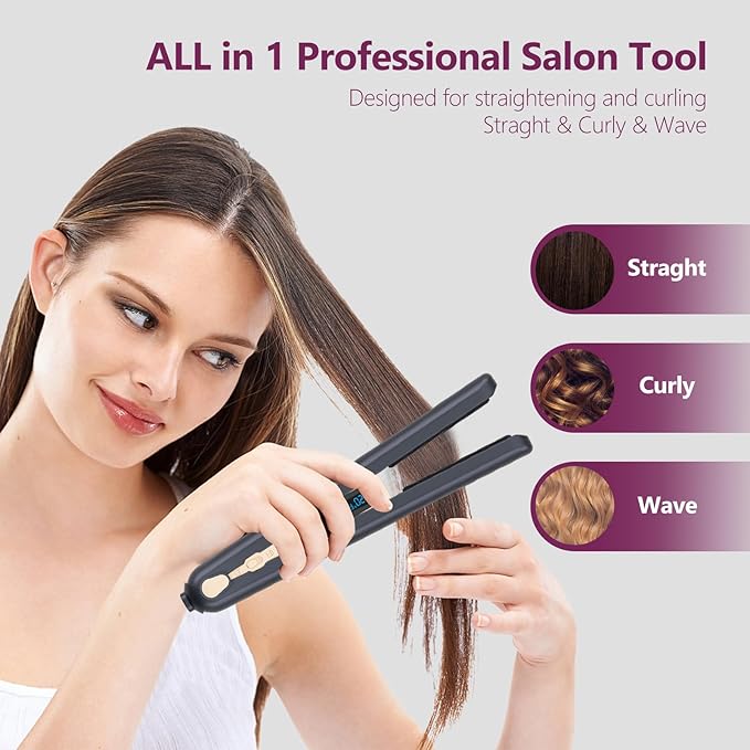 Cordless Hair Straightener and Curling Irons Ceramic Plate Diamond Grade Negative ions Flat Iron Hair Straightener Reduces frizz Smoother More Shiny(Blue)