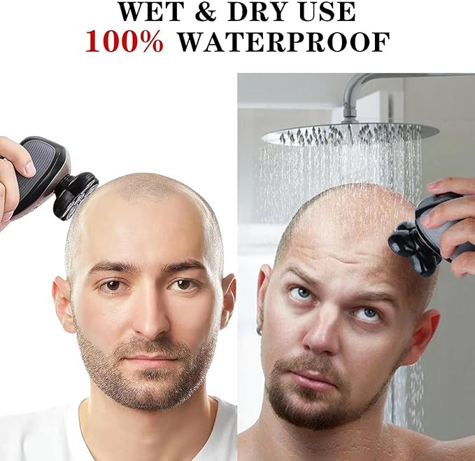 Head Shaver for Bald Men Cordless Rechargeable Electric Razor for Men with 5 Dual Track Heads Wet/Dry Use Body Hair Trimmer Black+silver