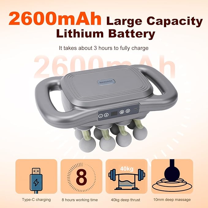 16-Head Massage Gun Set Deep Tissue Back Massager with 9 Modes &amp 9 Speed Settings for Shoulders Upper Arms Buttocks Legs (Dark Grey)