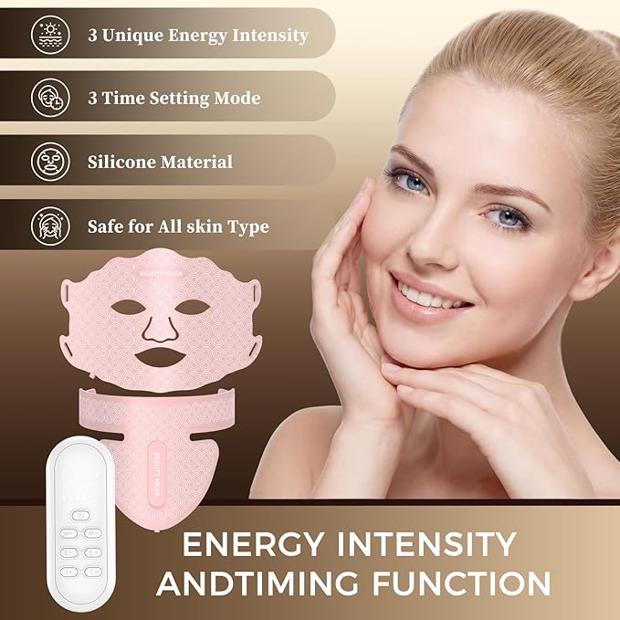 Red Light Therapy for Face &amp Neck Red Light Mask with 850nm NIR 7-1 Colors LED Light Therapy mask Rechargeable LED Face &amp Neck Mask for Anti-AgingSkin Firming &amp Radiant Glow at Home